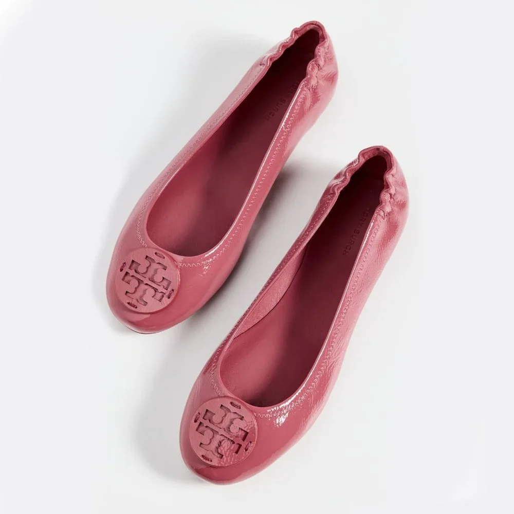 Tory Burch $228 Minnie Travel Ballet Flats Patent Washed Berry